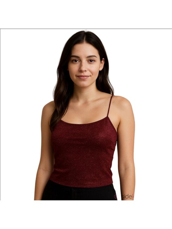 Wallflower Tops - Wallflower Sparkle Glitter Maroon Cropped Tank Top Small